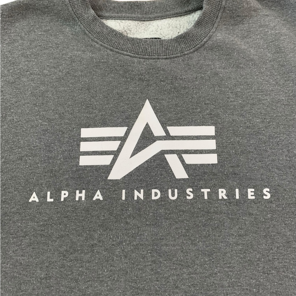 Alpha Industries Gray Crewneck Sweater with Ribbed Texture